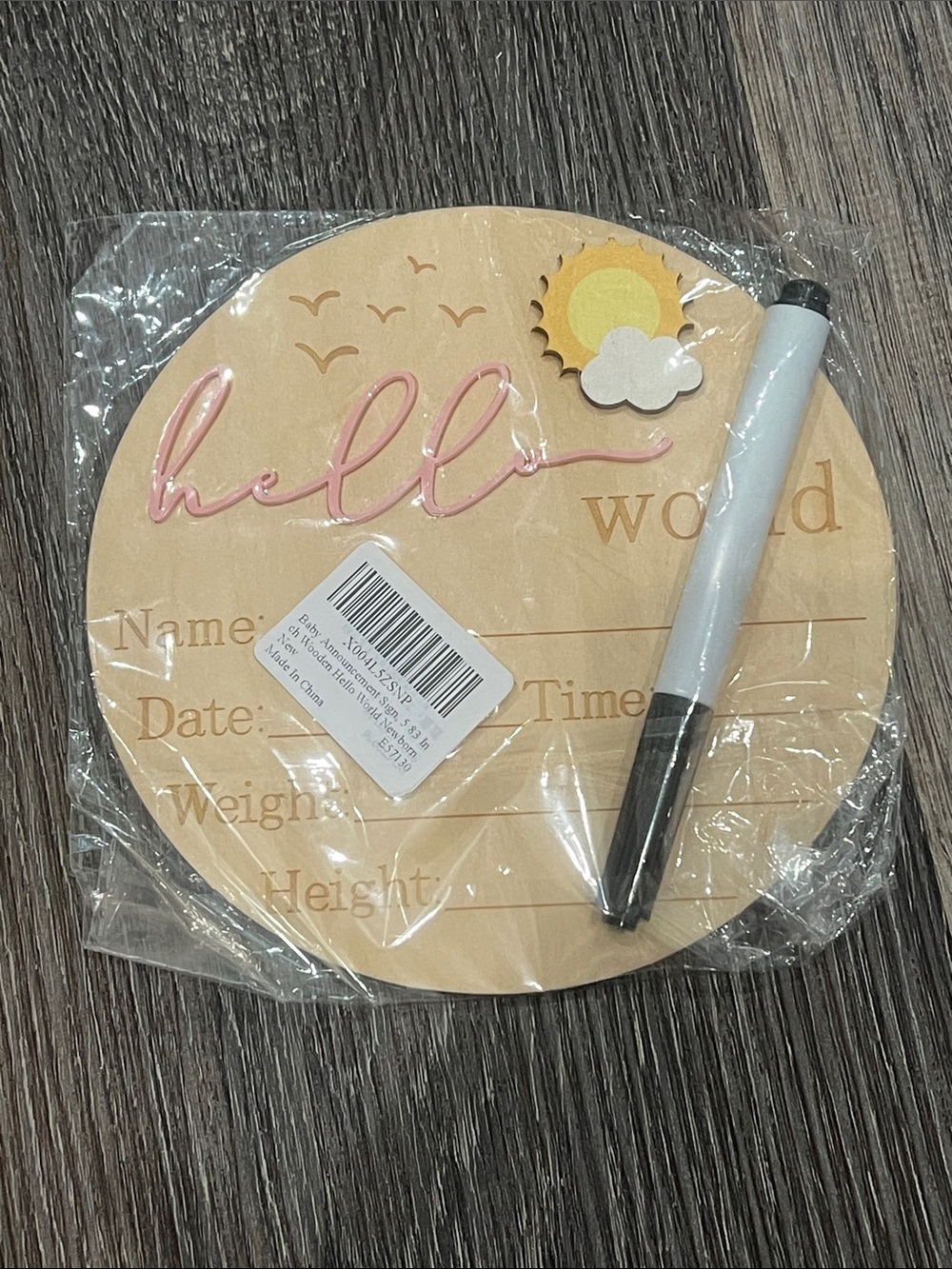 New Hello World Wooden Baby Milestone Plaque